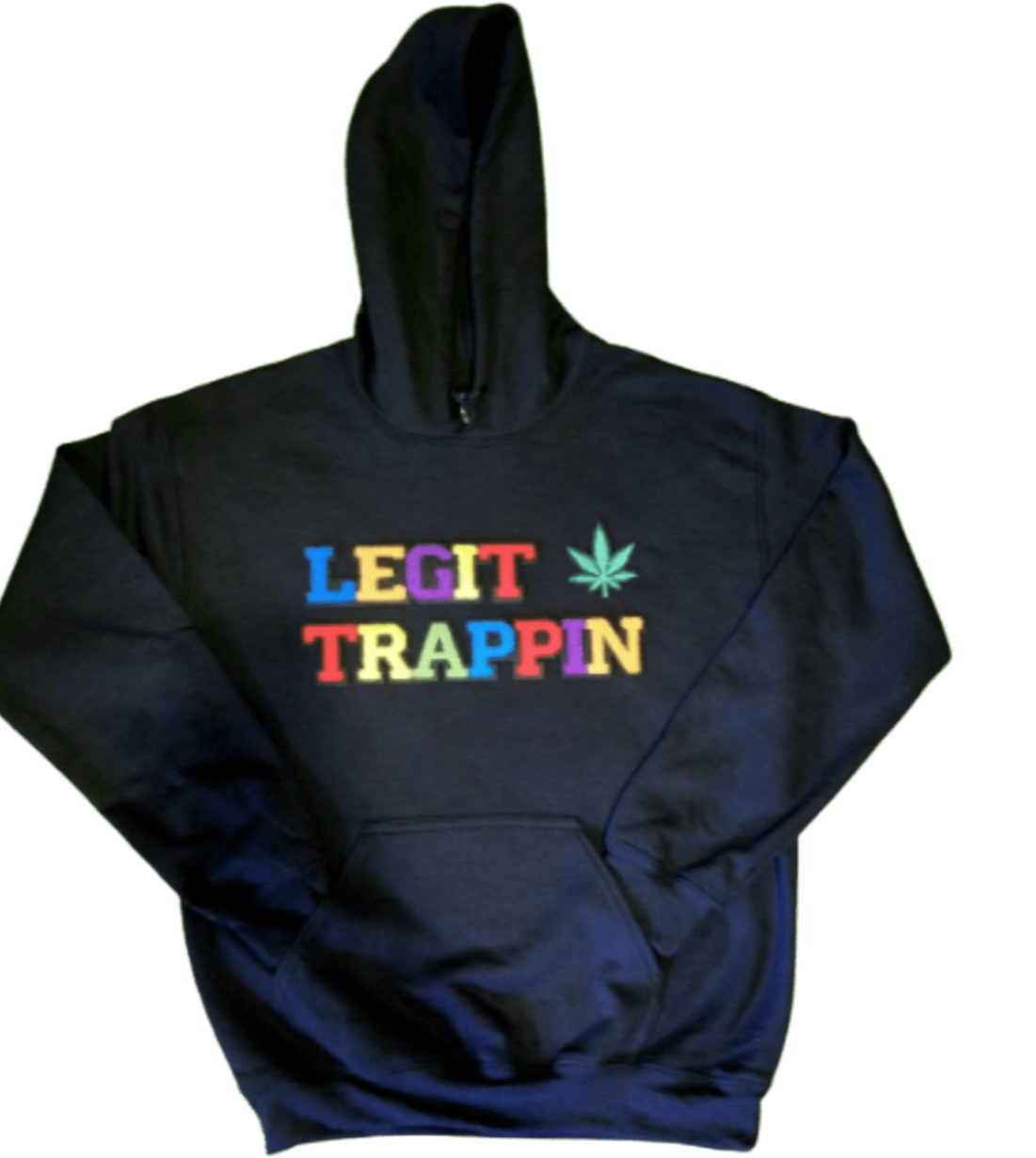 Black "LEGIT TRAPPIN" Hoodie w/ Cannabis Leaf