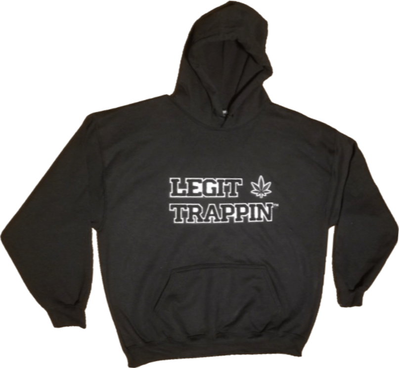 Black "LEGIT TRAPPIN" Hoodie - B&W Logo w/ Cannabis Leaf