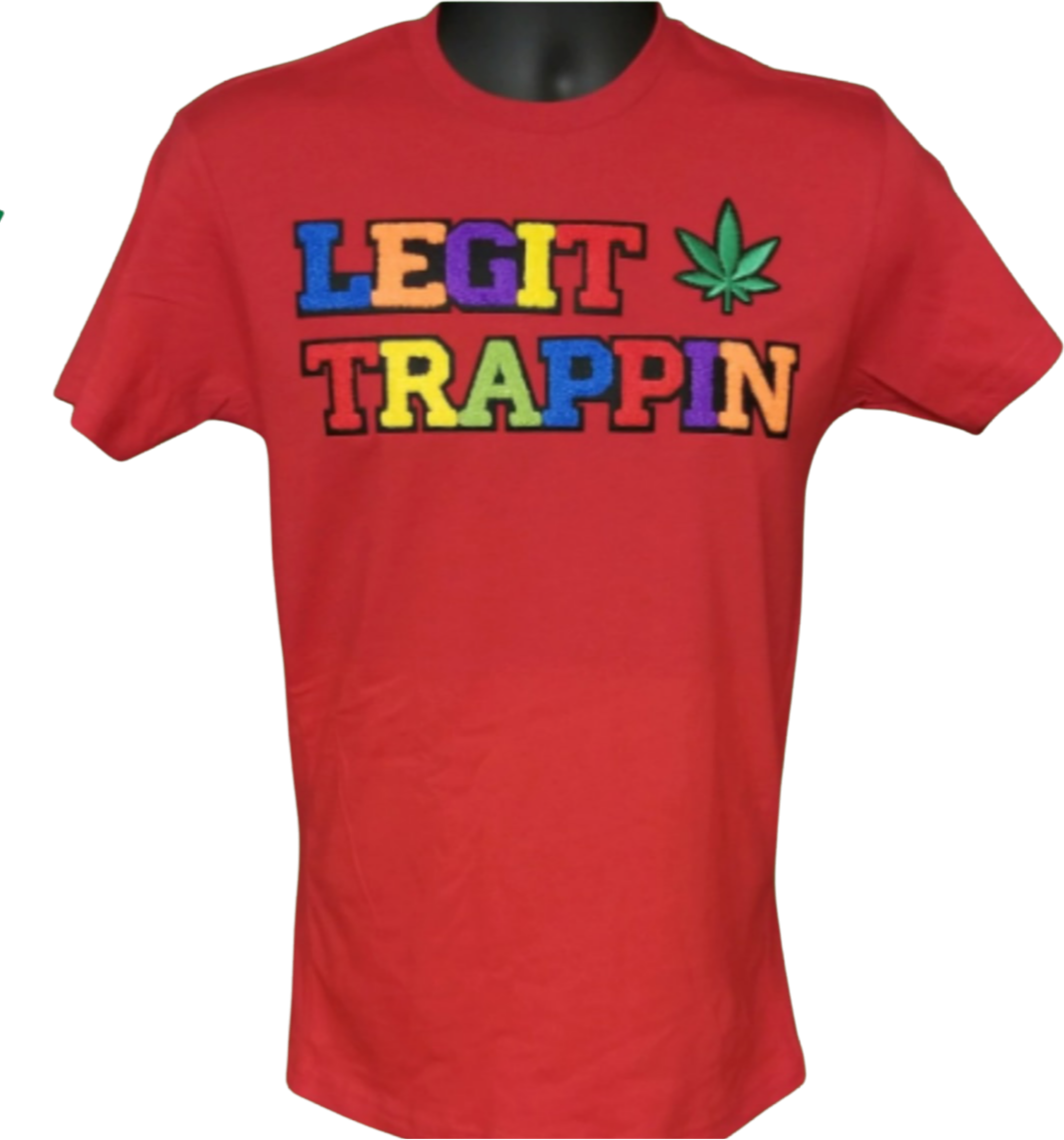 Red "LEGIT TRAPPIN™" Tee w/ Cannabis Leaf