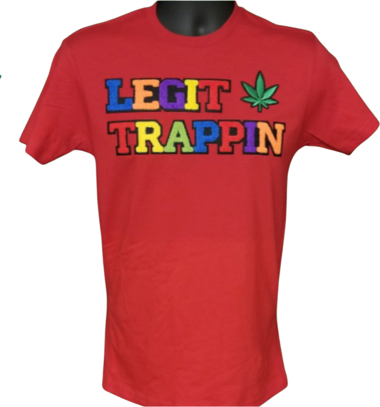 Red "LEGIT TRAPPIN™" Tee w/ Cannabis Leaf