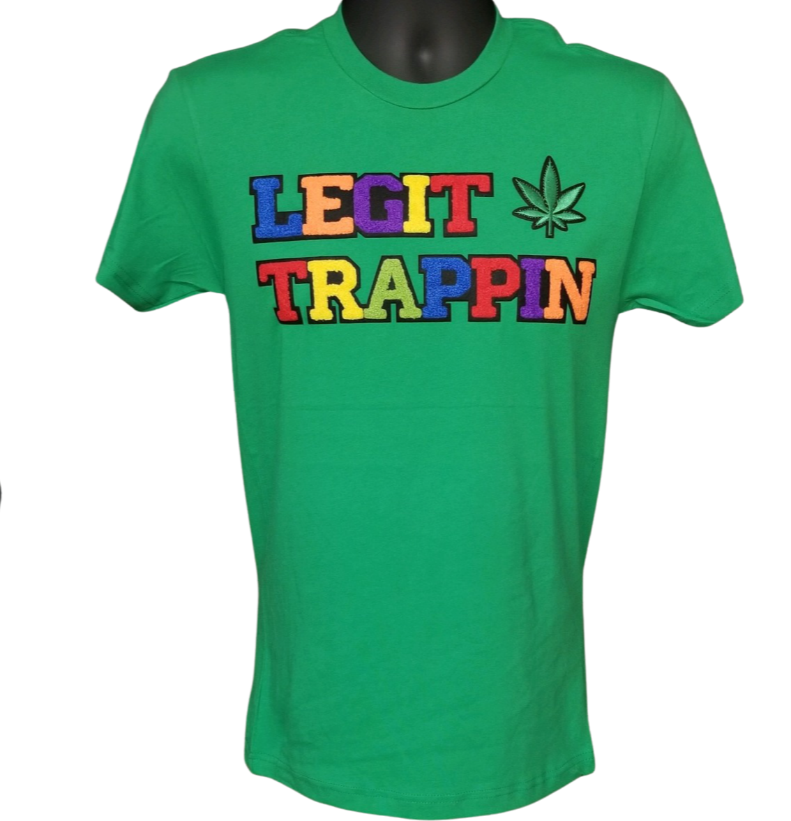 Green "LEGIT TRAPPIN™" Tee w/ Cannabis Leaf