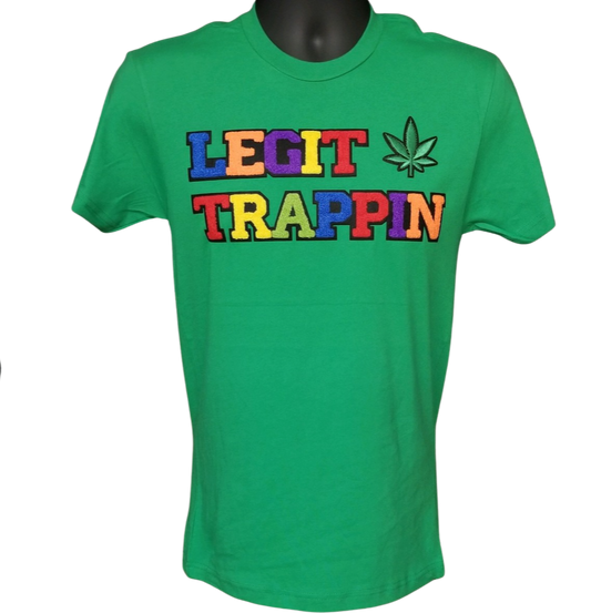 Green "LEGIT TRAPPIN™" Tee w/ Cannabis Leaf