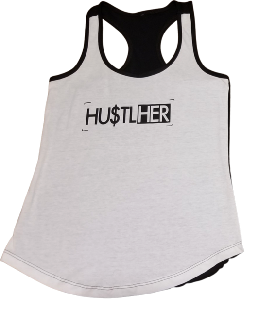 White & Black "HU$TLHER" Tank