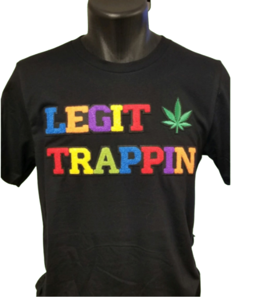 Black "LEGIT TRAPPIN™" Tee w/ Cannabis Leaf