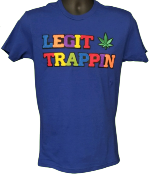 Blue "LEGIT TRAPPIN™" Tee w/ Cannabis Leaf