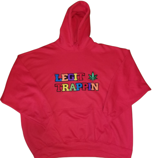 Red "LEGIT TRAPPIN" Hoodie w/ Cannabis Leaf