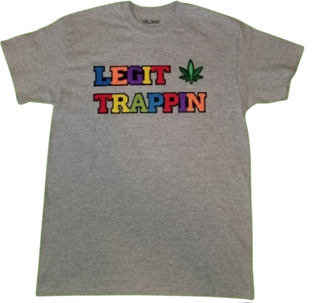 Gray "LEGIT TRAPPIN" Tee w/ Cannabis Leaf