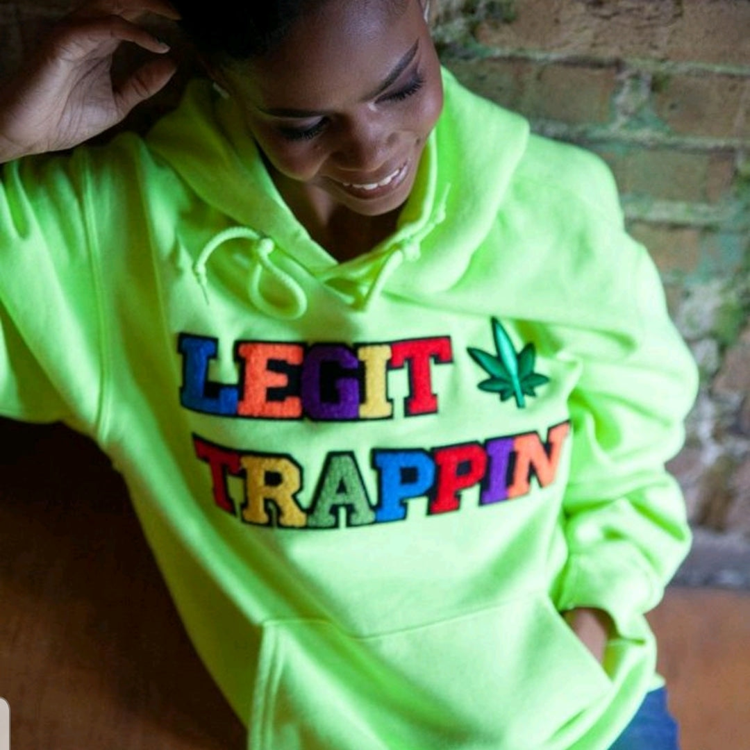 Neon Green "Legit Trappin" Hoodie w/ Leaf