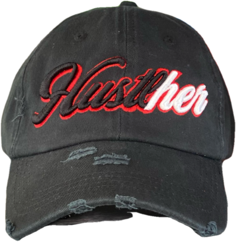 Black "HustlHER" hat- Black, Red, White logo