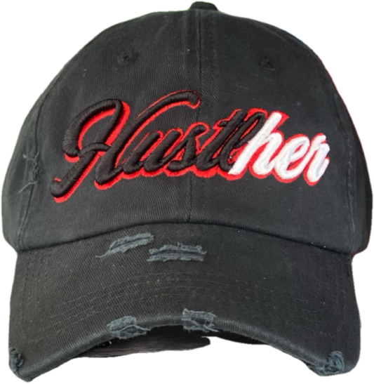 Black "HustlHER" hat- Black, Red, White logo